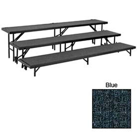National Public Seating RS3LC-04 3 Level Straight Riser with Carpet - 96"L x 18"W - 8"H, 16"H & 24"H - Blue image.