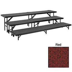 National Public Seating RS3LC-40 3 Level Straight Riser with Carpet - 96"L x 18"W - 8"H, 16"H & 24"H - Red image.