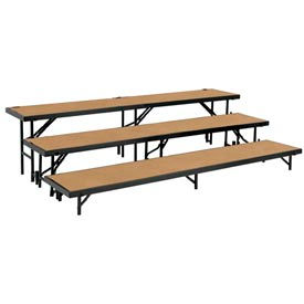 National Public Seating RS3LHB 3 Level Straight Riser with Hardboard - 96"L x 18"W - 8"H, 16"H & 24"H image.