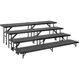 National Public Seating RS4LC-10 4 Level Straight Riser with Carpet - 96"L x 18"W - 8", 16", 24" & 32"H - Black image.