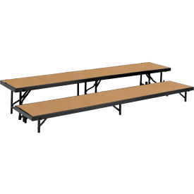 National Public Seating RT2LC-10 2 Level Tapered Riser with Carpet - 60"L x 18"W - 8"H & 16"H - Black image.