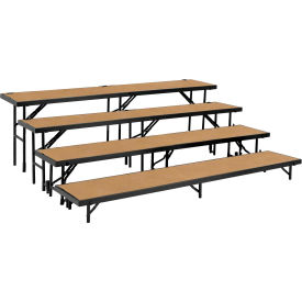 National Public Seating RT4LC-10 4 Level Tapered Riser with Carpet - 60"L x 18"W - 8"H, 16"H, 24"H & 32"H - Black image.