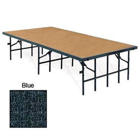 National Public Seating S3616C-04 Portable Stage with Carpet - 96"L x 36"W x 16"H - Blue image.