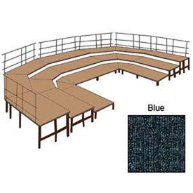 National Public Seating SBRC48C-04 48"W Carpet Stage Configuration w/9 Stage Units, 12 Pie Units & Guard Rails-Blue image.