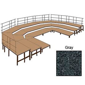 National Public Seating SBRC48C-02 48"W Carpet Stage Configuration w/9 Stage Units, 12 Pie Units & Guard Rails-Grey image.