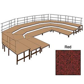 National Public Seating SCRC36C-40 36"W Carpet Stage Configuration w/9 Stage Units, 12 Pie Units & Guard Rails-Red image.
