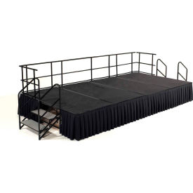 National Public Seating SG362404C-02-SB10 NPS® 8 x 12 Stage Package, 24" Height, Gray Carpet, Box Pleat Black Skirting image.