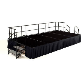 National Public Seating SG362404C-10-SB10 NPS® 8 x 12 Stage Package, 24" Height, Black Carpet, Box Pleat Black Skirting image.