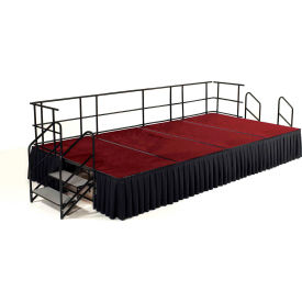 National Public Seating SG482404C-40-SB10 NPS® 8 x 16 Stage Package, 24" Height, Red Carpet, Box Pleat Black Skirting image.