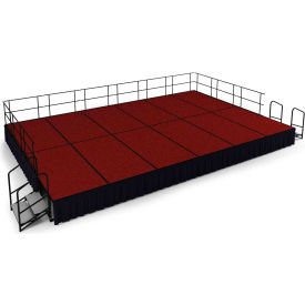NPS® 16x24 Stage Package 24" Height Red Carpet Black Shirred Pleat Skirting 