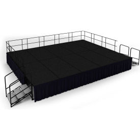 National Public Seating SG483210C-10-SS10 NPS® 16 x20 Stage Package, 32" Height, Black Carpet, Black Shirred Pleat Skirting image.