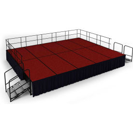 National Public Seating SG483210C-40-SS10 NPS® 16 x20 Stage Package, 32" Height, Red Carpet, Black Shirred Pleat Skirting image.