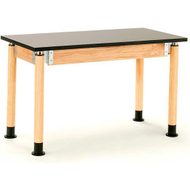 National Public Seating SLT5-2460C NPS Science Table - Chemical Resistant - Adjustable Height - 24"W x 60"L x 29"-41"H - Black/Oak image.