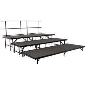 Stage Set with Carpet - 96"L x 36"W - 8"H, 16"H, 24"H & Two Guard Rails - Grey view 2
