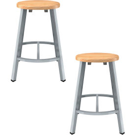 NPS® Titan Shop Stool with Footrest Solid Wood Seat 24""H Maple Pack of 2