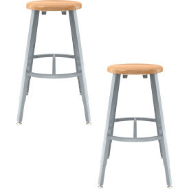 NPS® Titan Shop Stool with Footrest Adj. Height Solid Wood Seat 24""-32""H Maple Pack of 2