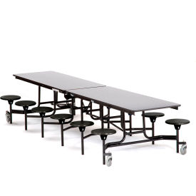 National Public Seating MTS10-MDPEPCGY10 NPS® Mobile Cafeteria Table With Stools, 121"L x 59"W, Gray Top/Black Stools/Black Frame image.