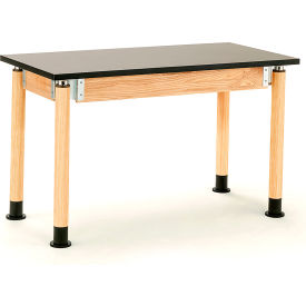 National Public Seating SLT5-2460P NPS Science Table - Phenolic Top - Adjustable Height - 24"W x 60"L x 29"-41"H - Black/Oak image.