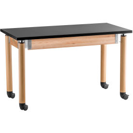 National Public Seating SLT5-2448CC NPS Science Table with Casters - Chemical Resistant - Adjustable Height - 24" x 48" - Black/Oak image.