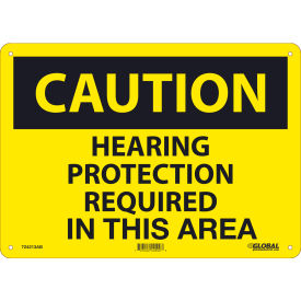 Global Industrial Caution Hearing Protection Required In This Area, 10x14, Aluminum