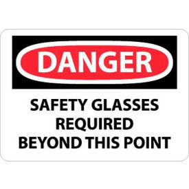 National Marker Company D108AB NMC D108AB OSHA Sign, Danger Safety Glasses Required Beyond This Point, 10" X 14", White/Red/Black image.