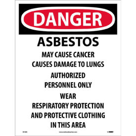 National Marker Company D1095 NMC D1095 OSHA Sign - Danger Asbestos Cancer & Lung Disease Hazard, Paper, 18" x 14", 200/PK image.