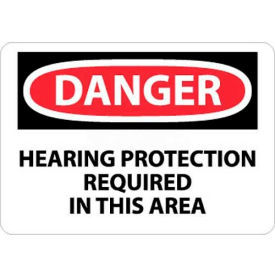 NMC D116RB OSHA Sign Danger Hearing Protection Required In This Area 10"" X 14"" White/Red/Black