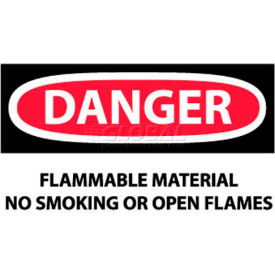 NMC D117AP OSHA Sign Danger Flammable Material No Smoking Or Open Flames 3"" X 5"" White/Red/Black