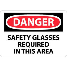 National Marker Company D11AB NMC D11AB OSHA Sign, Danger Safety Glasses Required In This Area, 10" X 14", White/Red/Black image.