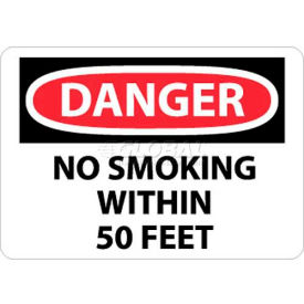 NMC D124RB OSHA Sign Danger No Smoking Within 50 Feet 10"" X 14"" White/Red/Black