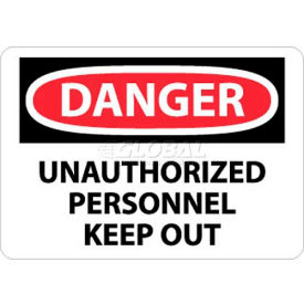 National Marker Company D143AB NMC D143AB OSHA Sign, Danger Unauthorized Personnel Keep Out, 10" X 14", White/Red/Black image.