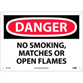 National Marker Company D217AB NMC D217AB OSHA Sign, Danger No Smoking Matches Or Open Flames, 10" X 14", White/Red/Black image.