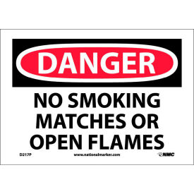 National Marker Company D217P NMC D217P OSHA Sign, Danger No Smoking Matches Or Open Flames, 7" X 10", White/Red/Black image.