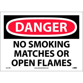 National Marker Company D217PB NMC D217PB OSHA Sign, Danger No Smoking Matches Or Open Flames, 10" X 14", White/Red/Black image.