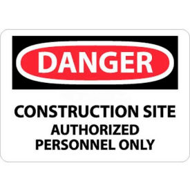 National Marker Company D247R NMC D247R OSHA Sign, Danger Construction Site Authorized Personnel Only, 7" X 10", White/Red/Black image.