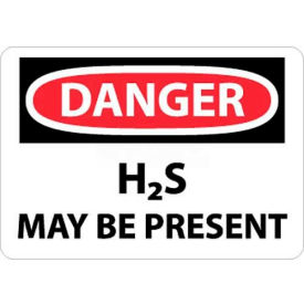 National Marker Company D282AB NMC D282AB OSHA Sign, Danger H2S May Be Present, 10" X 14", White/Red/Black image.