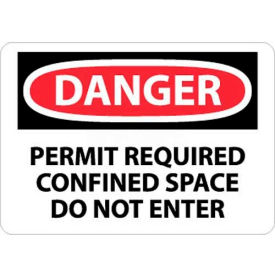 National Marker Company D360R NMC D360R OSHA Sign, Danger Permit Required Confined Space Do Not Enter, 7" X 10", White/Red/Black image.