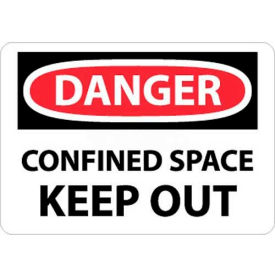 National Marker Company D372R NMC D372R OSHA Sign, Danger Confined Space Keep Out, 7" X 10", White/Red/Black image.