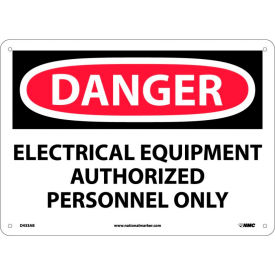 National Marker Company D433PB NMC D433PB OSHA Sign, Danger, Electrical Equipment Authorized Personnel, 10"x 14", Red/Black/White image.