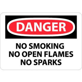 NMC D458P OSHA Sign Danger No Smoking No Open Flames No Sparks 7"" X 10"" White/Red/Black
