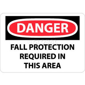 NMC D529RB OSHA Sign Danger Fall Protection Required In This Area 10"" X 14"" White/Red/Black