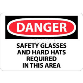 NMC D610RB OSHA Sign Danger Safety Glasses & Hard Hats Required In This Area 10"" X 14"" Wht/Rd/Blk