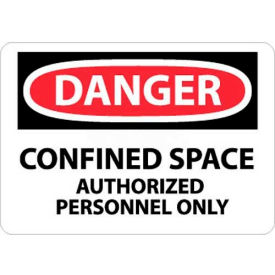 National Marker Company D643A NMC D643A OSHA Sign, Danger Confined Space Authorized Personnel Only, 7" X 10", White/Red/Black image.