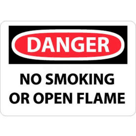 NMC D648PB OSHA Sign Danger No Smoking Or Open Flame 10"" X 14"" White/Red/Black