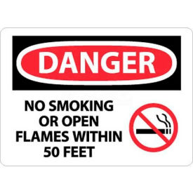 NMC D673PB OSHA Sign Danger No Smoking Or Open Flames Within 50 Feet 10"" X 14"" White/Red/Black