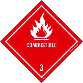 National Marker Company DL9AP National Marker Company "Combustible" Class 3 DOT Shipping Labels, 4"L x 4"W, Red, Roll of 25 image.