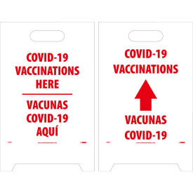 National Marker Company FS50 NMC COVID-19 Vaccinations Here, Double Sided Floor Sign, English/Spanish, 19 X 12 image.
