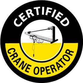 National Marker Company HH105 NMC HH105 Hard Hat Emblem, Certified Crane Operator, 2" Dia., White/Yellow/Black image.