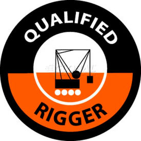 National Marker Company HH117 NMC HH117 Hard Hat Emblem, Qualified Rigger, 2" Dia., White/Orange/Black image.
