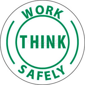 National Marker Company HH12 NMC HH12 Hard Hat Emblem, Work Think Safely, 2" Dia., White/Green image.